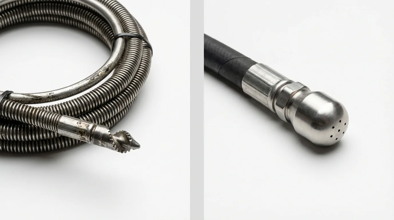Drain snake cable and hydro jetting nozzle used for drain cleaning in Spencer, WI