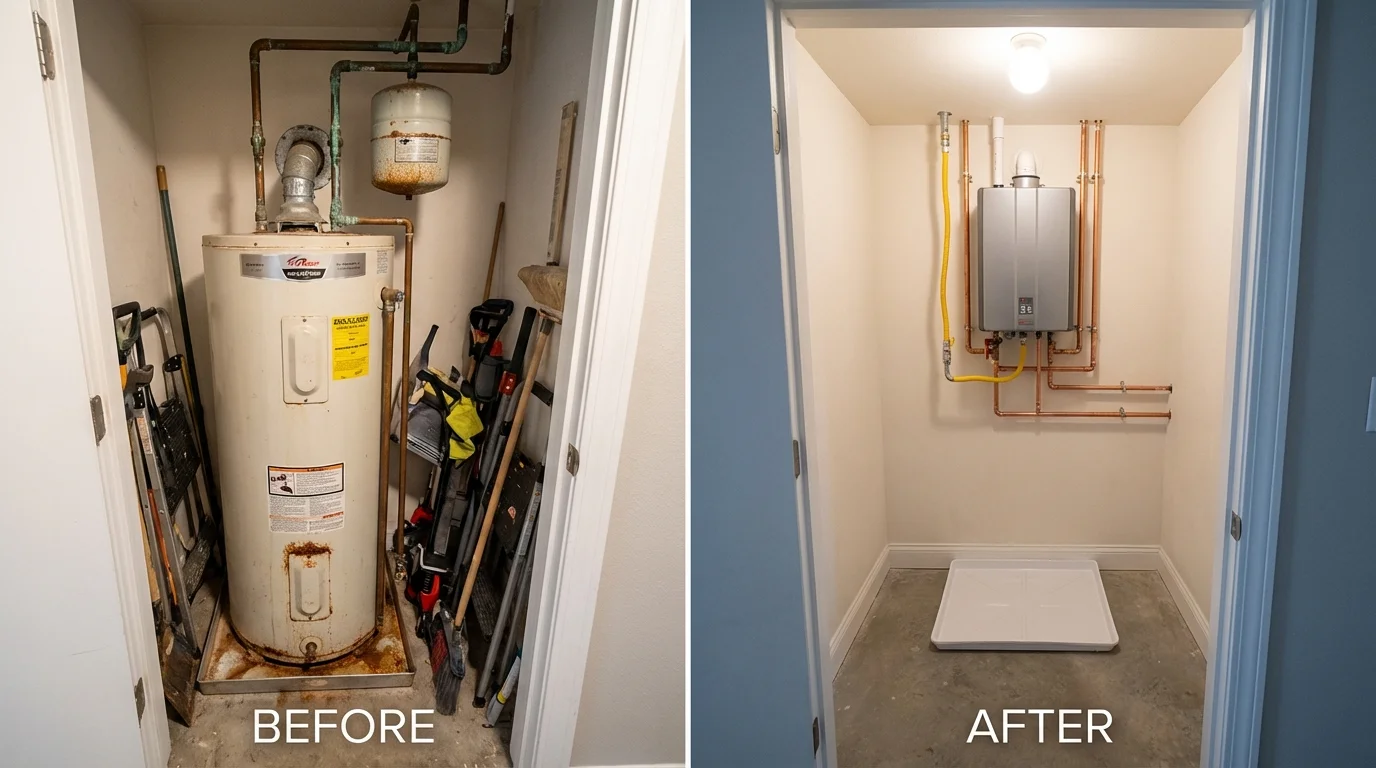 Tank water heater versus wall-mounted tankless unit comparison for Spencer, WI homeowners