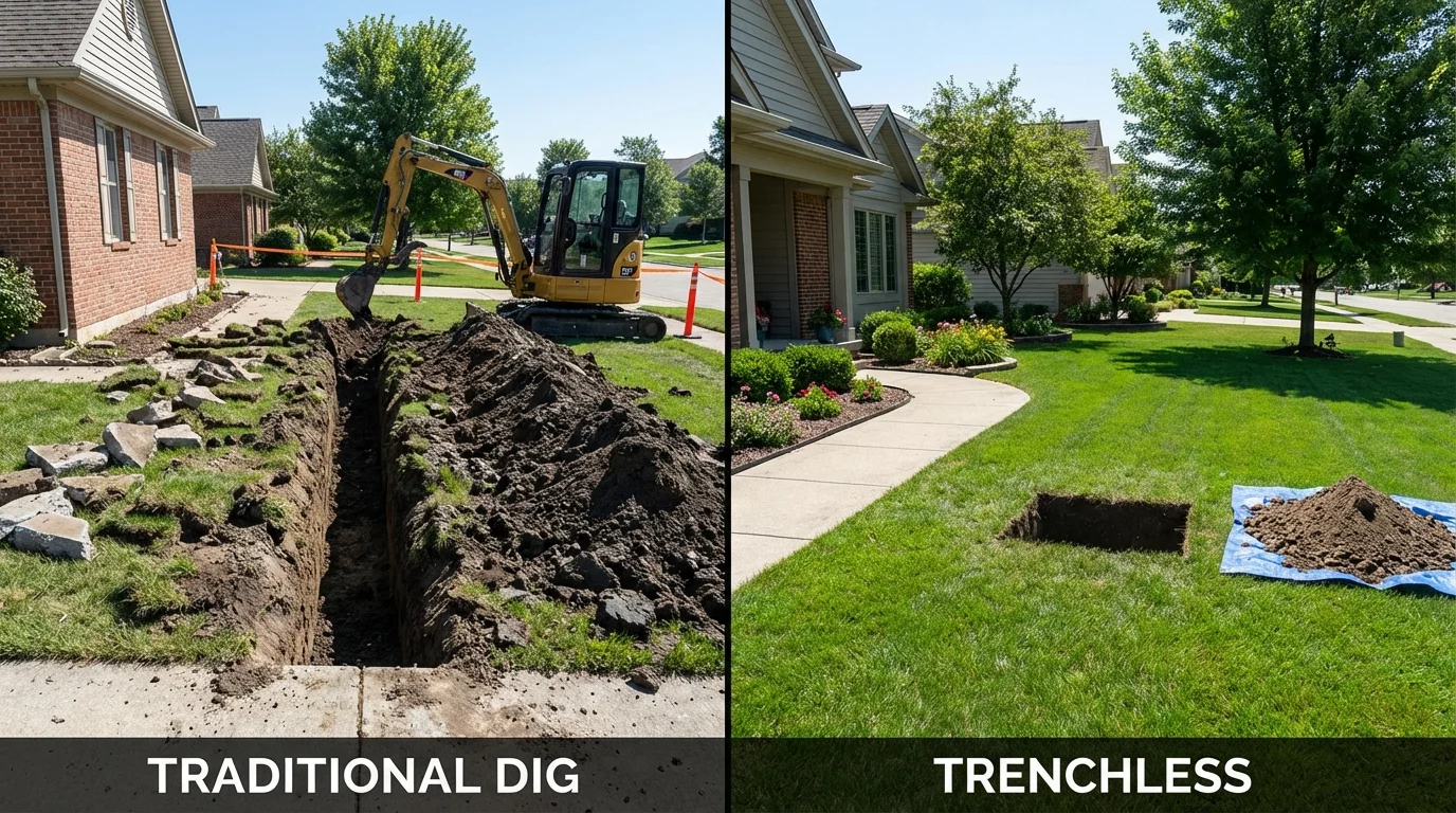 Trenchless sewer repair with minimal yard damage versus traditional excavation in Spencer, WI
